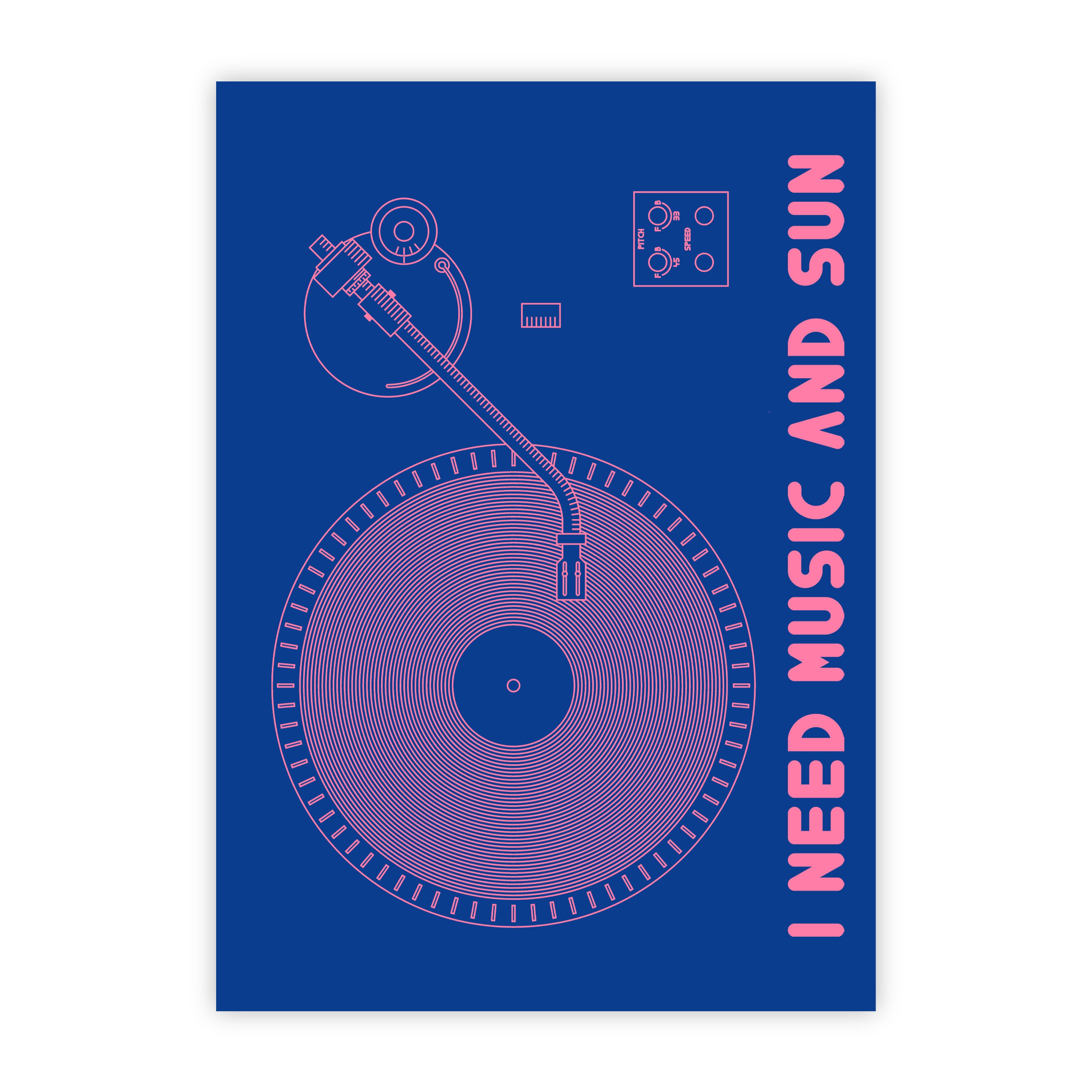 I need music and sun bleu - carte postale