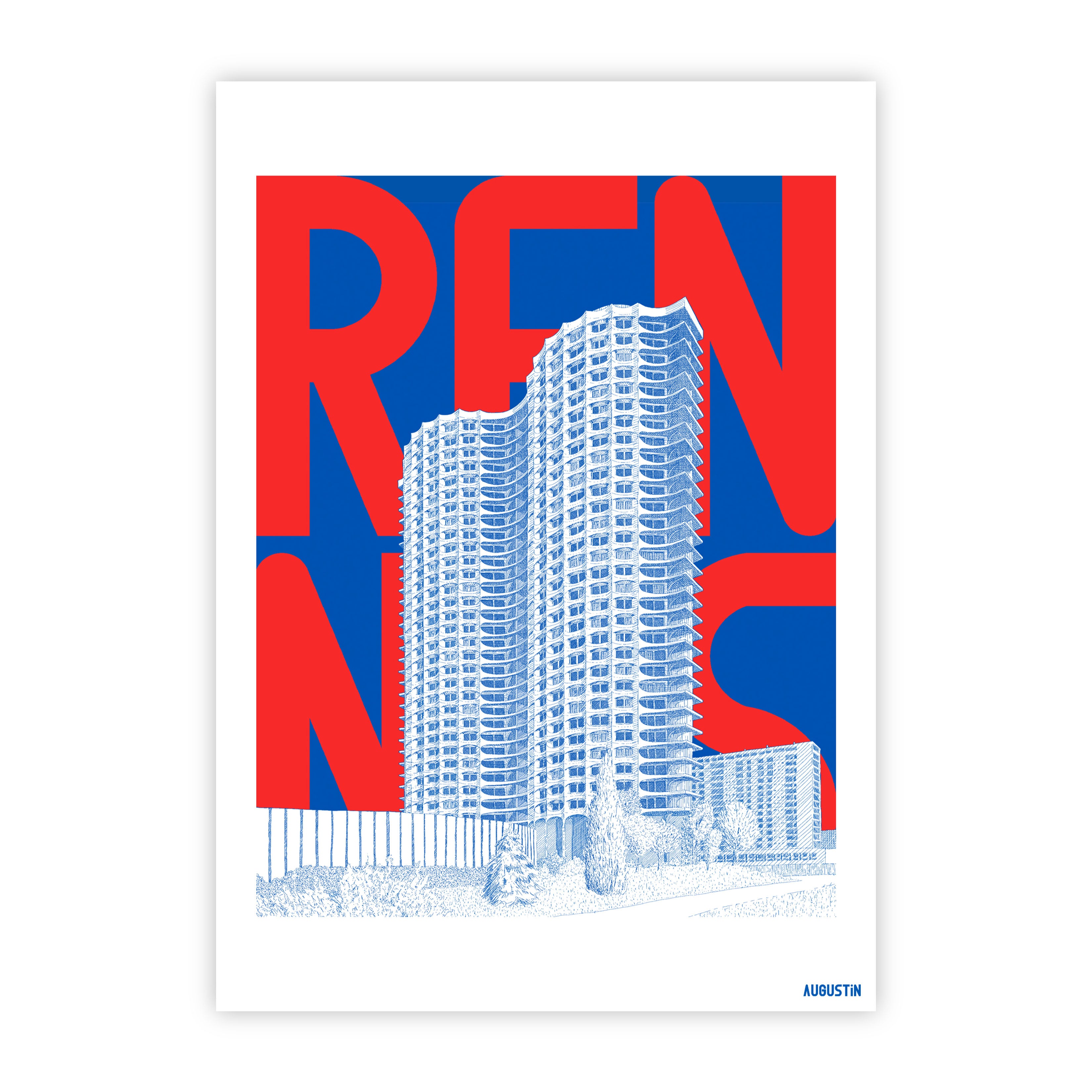 Rennes rouge - carte postale